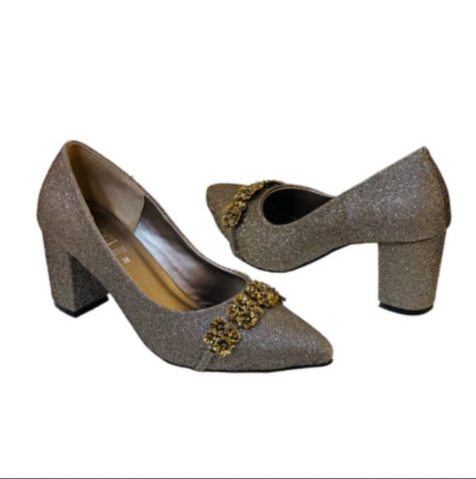 Elegant Golden Block Heel Party Shoes for Women